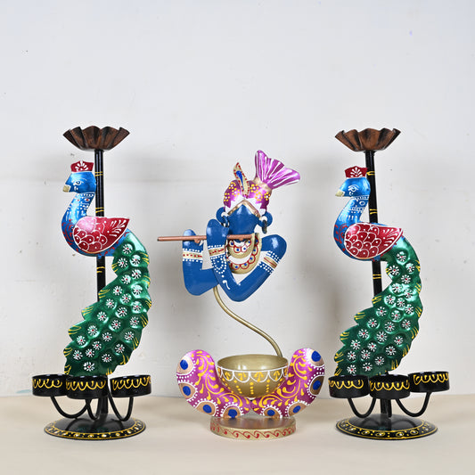 Peacock T-Lites and Krishna T-Lite Combo (3 Pcs)