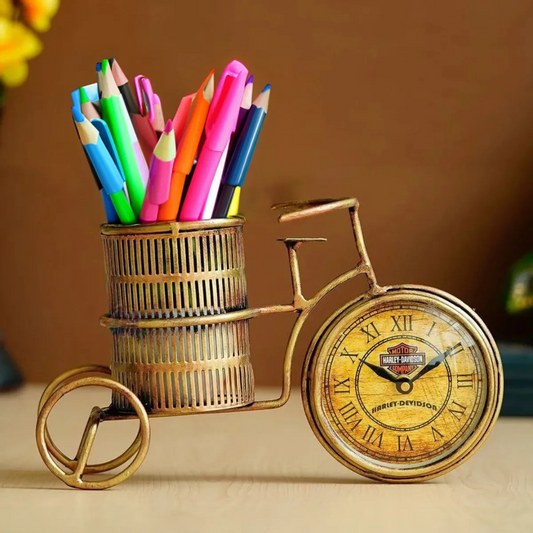 Antique Pen Holder With Clock