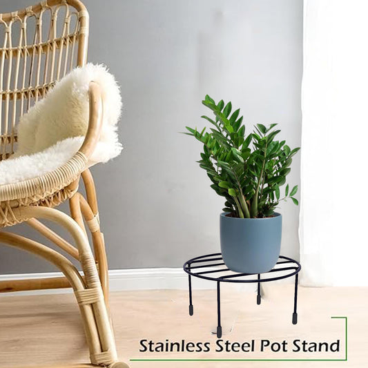 Set Of 2 Black Anti Rust Metal Plant Stand With Bottom Rubber For Balcony Garden, Pot Stand, Indoor & Outdoor Pot Stand (Black)