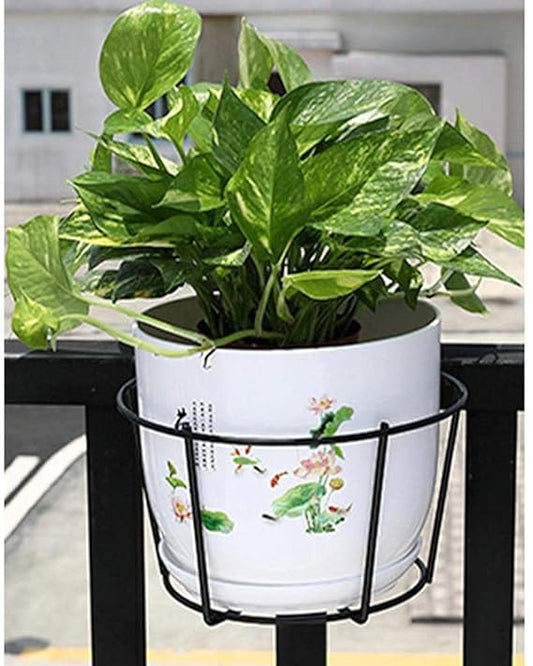 Black Hanging Flower Pot Railing Hanger Heavy Duty Durable Outdoor, Balcony, Terrace Railing Basket Black(Set Of 4)