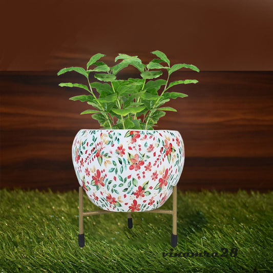 Multicolour Decorative Pot With Stand For Indoor Plants Rust Free Metal Plant Pots For Living Room, Balcony And Garden -
