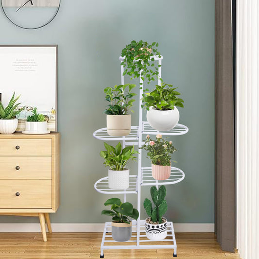 White Metal 7-Tier Stand For Indoor/Outdoor Plants | Organizer Display Ideal For Garden Balcony | Holder Shelves Rack Storage