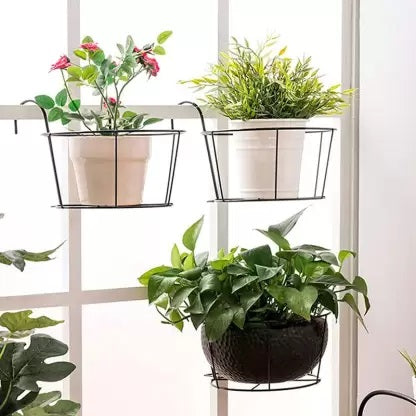 Black Hanging Flower Pot Railing Hanger Heavy Duty Durable Outdoor, Balcony, Terrace Railing Basket Black(Set Of 8)