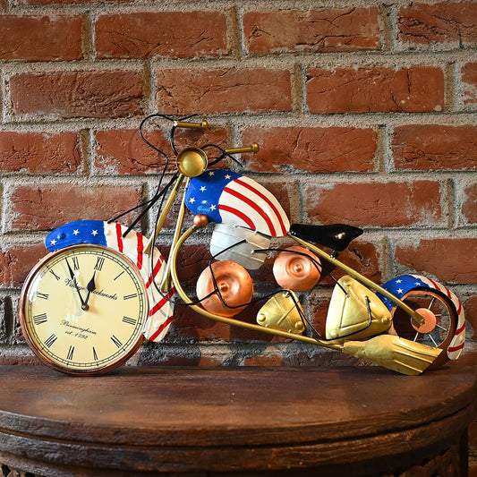 Metal American Bike Wall Clock - Decorative Home & Office Clock For Gifting