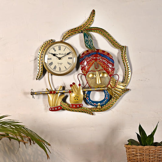Metal Krishna Wall Clock - Decorative Home & Office Clock