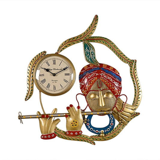 Metal Krishna Wall Clock - Decorative Home & Office Clock