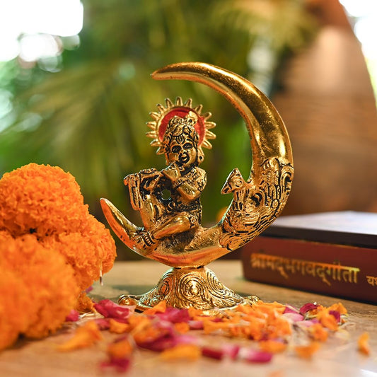 Golden Metal Gopal Section On Moon For Home Temple Decoration