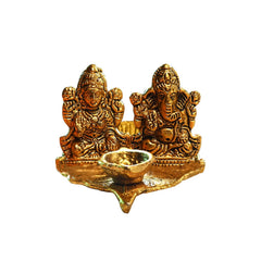 Golden Metal Laxmi, Ganesh With Diya For Home Temple Decoration