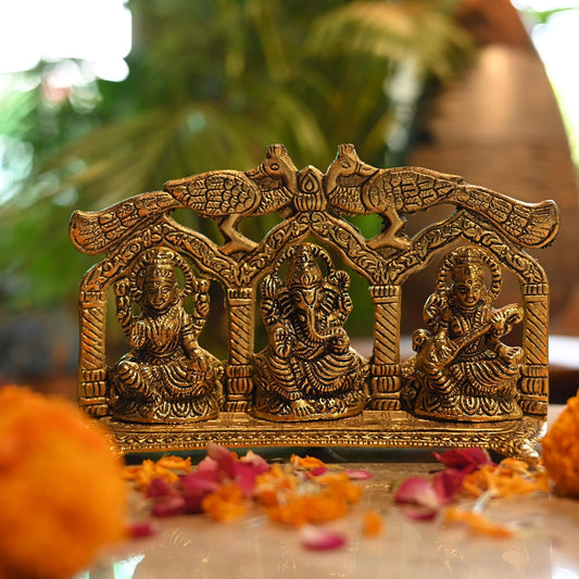 Golden Metal Double More Laxmi, Ganesh, Sraswati For Home Temple || Office Temple || Gifing