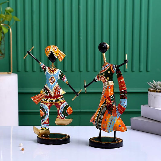 Metal Dandiya Couple For Table Top Decor Decorative Showpiece For Home|Office|Gift Item