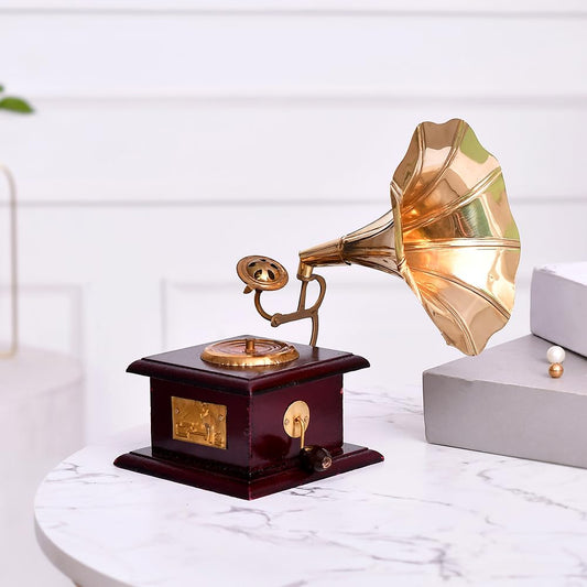 Golden Metal Gramophone For Table Top Decor Decorative Showpiece