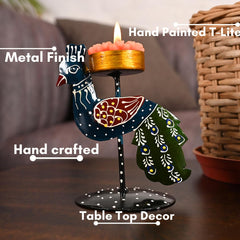 Purple Metal Peacock Hand Painted Tealight Candle Holder For Living Room Decorative Showpiece For Home Decor, Best Diwali Gift|Office|Gift Item