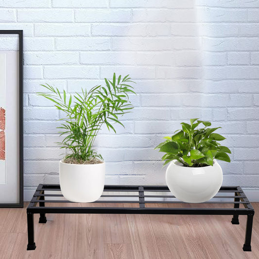 Pack Of 4 Black Matt Black 24 Inches Rectangular Shape Metal Plant Stand, Indoor/Outdoor-Flower Pot Stand Free Standing