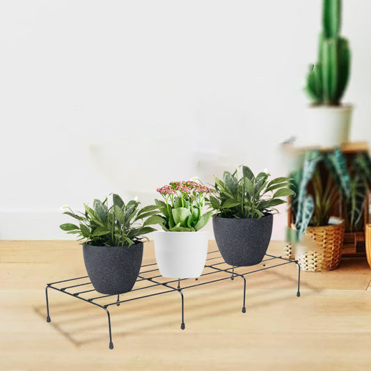 Black Anti Rust Metal Plant Stand With Bottom Rubber For Balcony Garden, Set Of 4 Pot Stand, Indoor & Outdoor Pot Stand