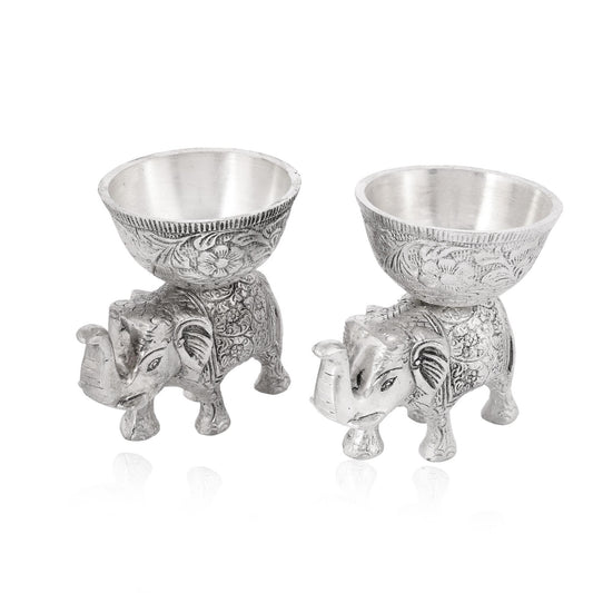 Set of 2 Silver Elephant Bowls, Metal Candy Dish, Indian Royal Decor, Jewelry Tray