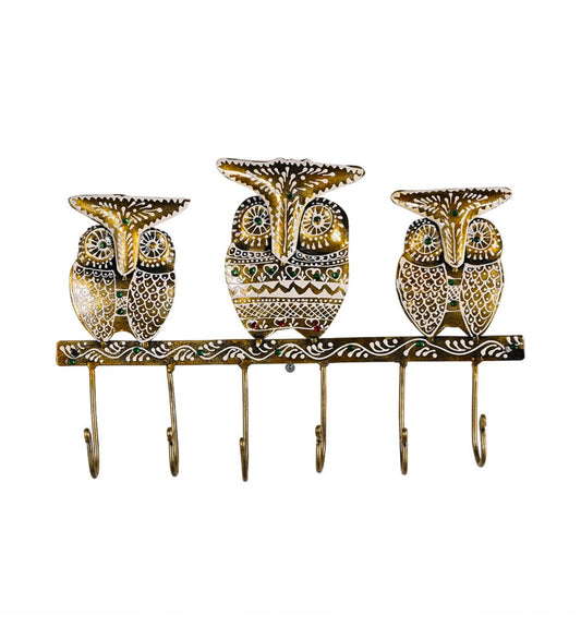 Owl Key Holder | Handmade Indian Folk Art Wall Decor, Boho Organizer