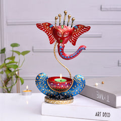 Handicrafted Labour Lady T-Lite pair with Ganesh T-Lite Combo (3 Pcs)