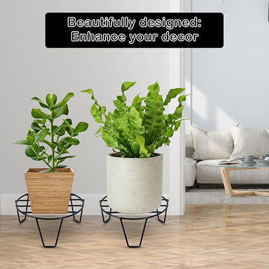 Black Metal Flower Pot/Plant Stand For Home Garden Balcony Living Room Decor (Black-Set Of 2)