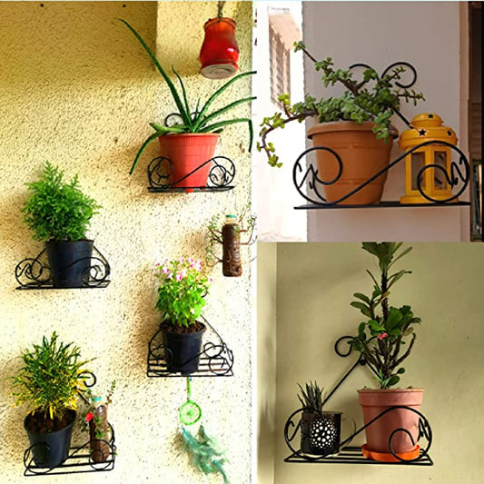 Set Of 2 Black Metal Wall Mount Stand For Indoor & Outdoor Planters | Home Decor Ideal For Garden Balcony Living Room