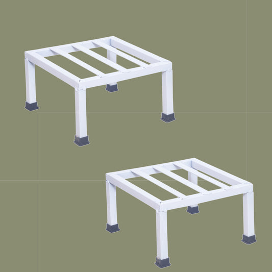 Set Of 2 White Metal Square Stand For Indoor And Outdoor Plants | Thick And Strong Leg