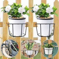 Black Hanging Flower Pot Railing Hanger Heavy Duty Durable Outdoor, Balcony, Terrace Railing Basket Black(Set Of 2)