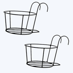 Black Hanging Flower Pot Railing Hanger Heavy Duty Durable Outdoor, Balcony, Terrace Railing Basket Black(Set Of 2)