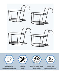 Black Hanging Flower Pot Railing Hanger Heavy Duty Durable Outdoor, Balcony, Terrace Railing Basket Black(Set Of 2)