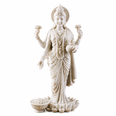 Standing Lakshmi Statue | Marble Dust Resin Idol, Hand Painted Wealth Goddess Home Decor