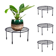 Black  Anti Rust Metal Plant Stand With Bottom Rubber For Balcony Garden, Set Of 4 Pot Stand, Indoor & Outdoor Pot Stand (Black)