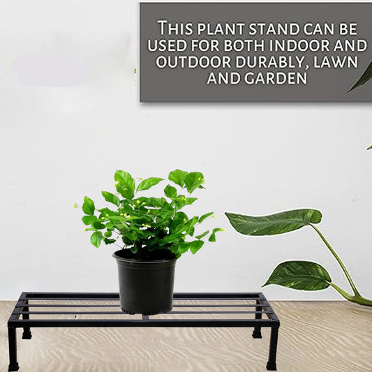 Pack Of 2 Black  Matt Black 24 Inches Rectangular Shape Metal Plant Stand, Indoor/Outdoor-Flower Pot Stand Free Standing