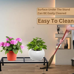 Pack Of 2 Black  Matt Black 24 Inches Rectangular Shape Metal Plant Stand, Indoor/Outdoor-Flower Pot Stand Free Standing