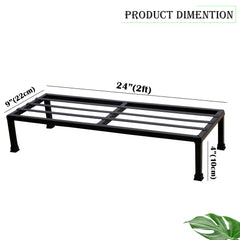 Pack Of 2 Black  Matt Black 24 Inches Rectangular Shape Metal Plant Stand, Indoor/Outdoor-Flower Pot Stand Free Standing