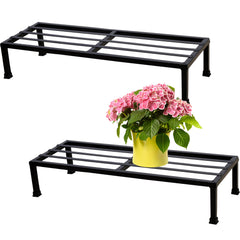 Pack Of 2 Black  Matt Black 24 Inches Rectangular Shape Metal Plant Stand, Indoor/Outdoor-Flower Pot Stand Free Standing