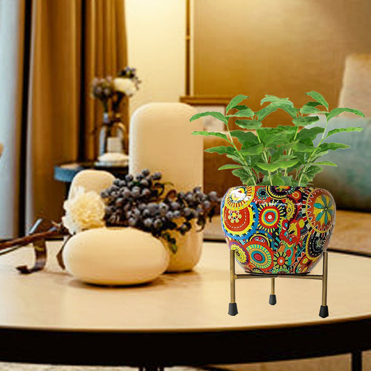 Multicolour Decorative Pot With Stand For Indoor Plants
