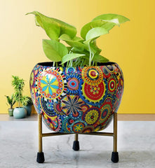 Multicolour Decorative Pot With Stand For Indoor Plants