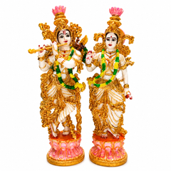Radha Krishna Resin Idol, Ivory Hand Painted Marble Finish Divine Couple Statue Decor