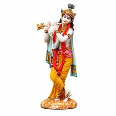Handcrafted Resin Lord Krishna Idol with Flute, 10 Inch Hindu God Statue for Temple