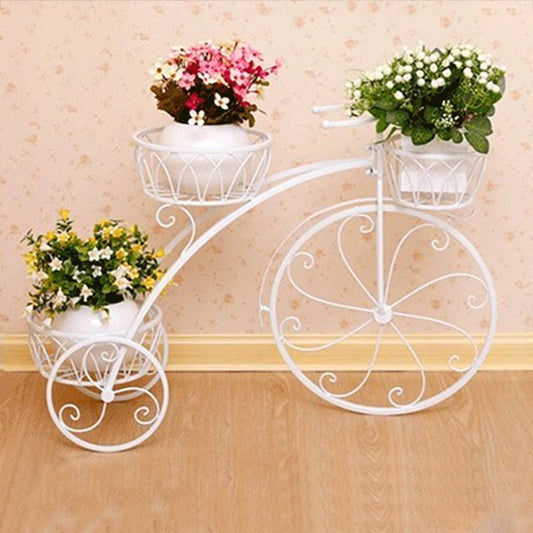 White Metal Cycle Stand For Indoor And Outdoor Planters | Tricycle Holder Ideal For Home Garden Terrace