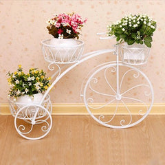 White Metal Cycle Stand For Indoor And Outdoor Planters | Tricycle Holder Ideal For Home Garden Terrace