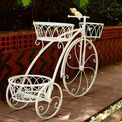 White Metal Cycle Stand For Indoor And Outdoor Planters | Tricycle Holder Ideal For Home Garden Terrace