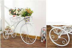 White Metal Cycle Stand For Indoor And Outdoor Planters | Tricycle Holder Ideal For Home Garden Terrace