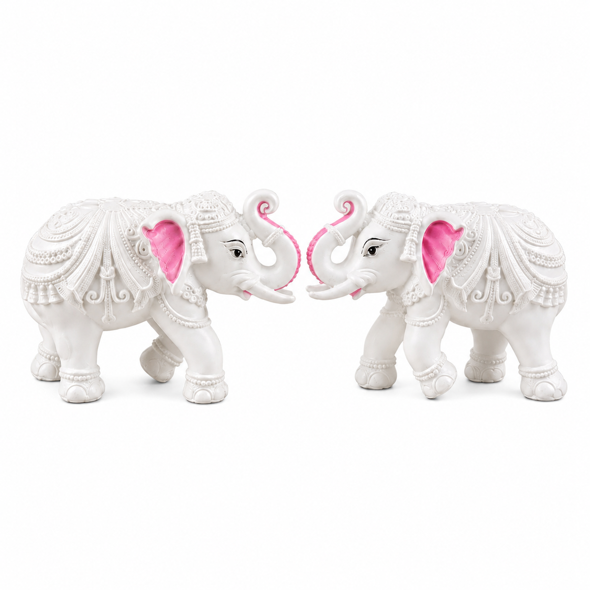 White Elephant Statues Pair | Gajraj Gajpati Decor, Feng Shui Lucky Figurines