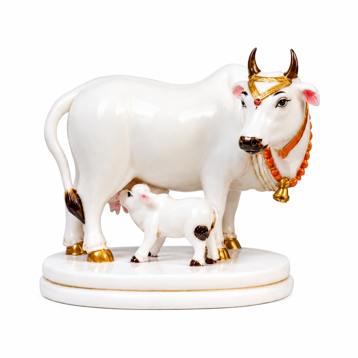 Handcrafted Marble Dust Cow Calf Idol | Hindu Temple Home Decor, Spiritual Figurine