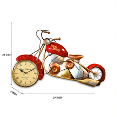 Red Metal Bike Wall Clock - Decorative Home & Office Clock For Gifting