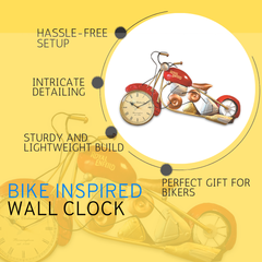 Red Metal Bike Wall Clock - Decorative Home & Office Clock For Gifting