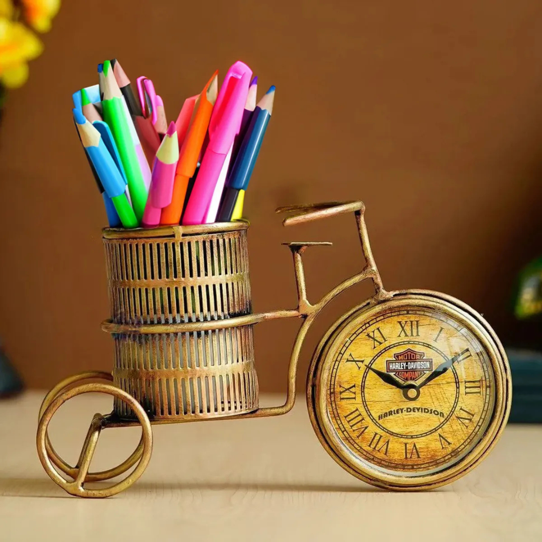 Antique Pen Holder With Clock