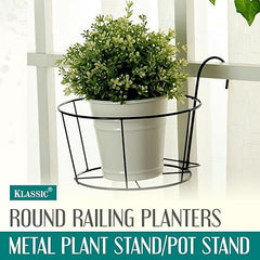 Black Hanging Flower Pot Railing Hanger Heavy Duty Durable Outdoor, Balcony, Terrace Railing Basket Black(Set Of 4)