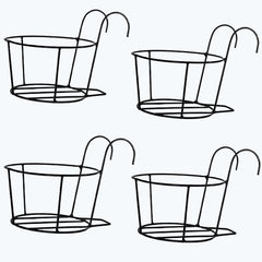 Black Hanging Flower Pot Railing Hanger Heavy Duty Durable Outdoor, Balcony, Terrace Railing Basket Black(Set Of 4)