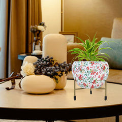 Multicolour Decorative Pot With Stand For Indoor Plants Rust Free Metal Plant Pots For Living Room, Balcony And Garden -