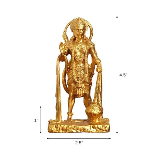Standing Hanuman Golden Matte Finish Decorative Idol